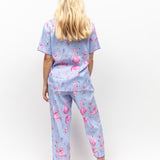 Zoey Flamingo Print Cotton Modal Cropped PJ Set Blue