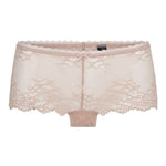 Flat lay of LingaDore Daily Lace Hipster Brief Blush, delicate blush pink lace hipster underwear.