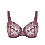 Flat lay image of the Dahlia Full Cup Control Bra Byzantine, showing embroidered lace and design, available at The Foundation.