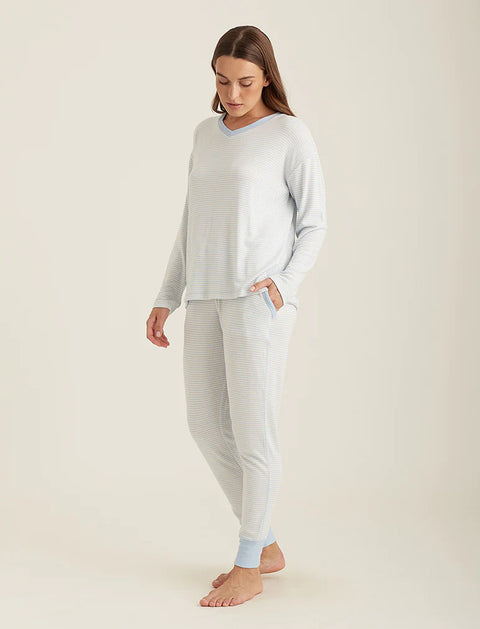 Feather Soft V-Neck LS Top and Jogger Crystal Blue/Cream