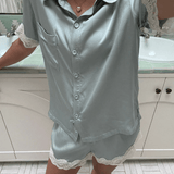 Annabelle Satin Lace Boxer PJ Set Sage