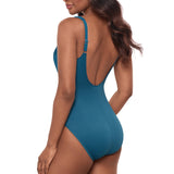 back view of one piece swimsuit in aegean blue colour