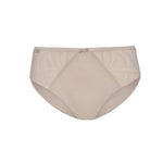 Flat lay of the Nizza Cotton Slip Brief in Sand – high cotton content with elastic comfort and sustainable design.
