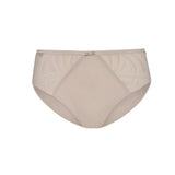 Flat lay of the Nizza Cotton Slip Brief in Sand – high cotton content with elastic comfort and sustainable design.
