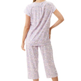 Back view of Givoni Hope Capri Pyjama in pink floral bamboo blend, highlighting relaxed fit and smooth back design.
