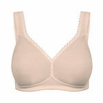 Flat lay of The Foundation’s Susa Cotton Comfort Bra in Cappuccino, wirefree with pre-formed seamless cups and organic cotton fabric.