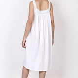 Back view of strappy cotton nightie, showing elastic panel and breezy fit.