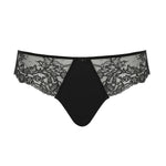 Flat lay of Panache Ana Thong Black—delicate lace design and elegant bow, available at The Foundation Australia.