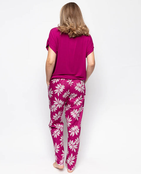 Berry Modal Top & Leaf Print Pant PJ Set