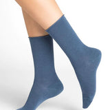 Wool Cotton Doubleface Socks Short Blue Jean