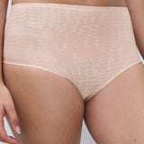 Nude colour snake print full brief underpants for women close up front view
