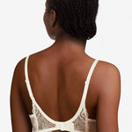 Back view of The Foundation’s Waltz Half Cup Balcony Bra in Milk – adjustable straps and supportive band with elegant floral lace detailing.