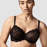 Chantelle Rive Gauche 3 Part Full Coverage Bra in Noir, worn by model, showing full cup unlined lace and natural lift support.