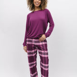 Carina Modal Knit Top and Eve Check Pant Magenta