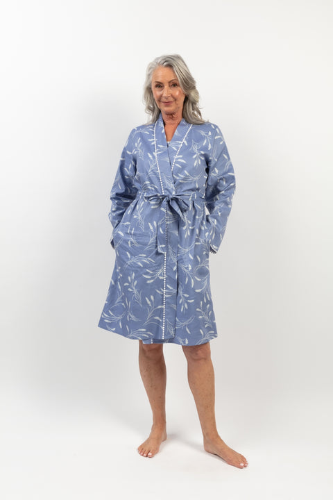 Cornflower Blue Spikelet Print Longsleeve Gown