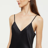 Silk Long Nite V Neck Black