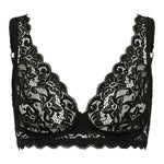 Front view of Black lace bra on a white background