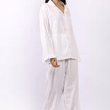 Jacqui Revere Long Pyjama Set White Self Stripe