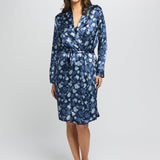 Silk Hydrangea Print Robe Azure Navy