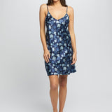 Silk Hydrangea Print Chemise Azure Navy