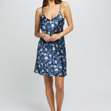 Silk Hydrangea Print Chemise Azure Navy