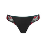 Marie Jo Yoly Thong Brief in Jewel Green with floral embroidery, tulle back, and microfiber front panel.