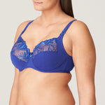Angled view of the Crazy Blue Orlando Full Cup Bra by PrimaDonna, showing detailed embroidery and shaping, sold at The Foundation.