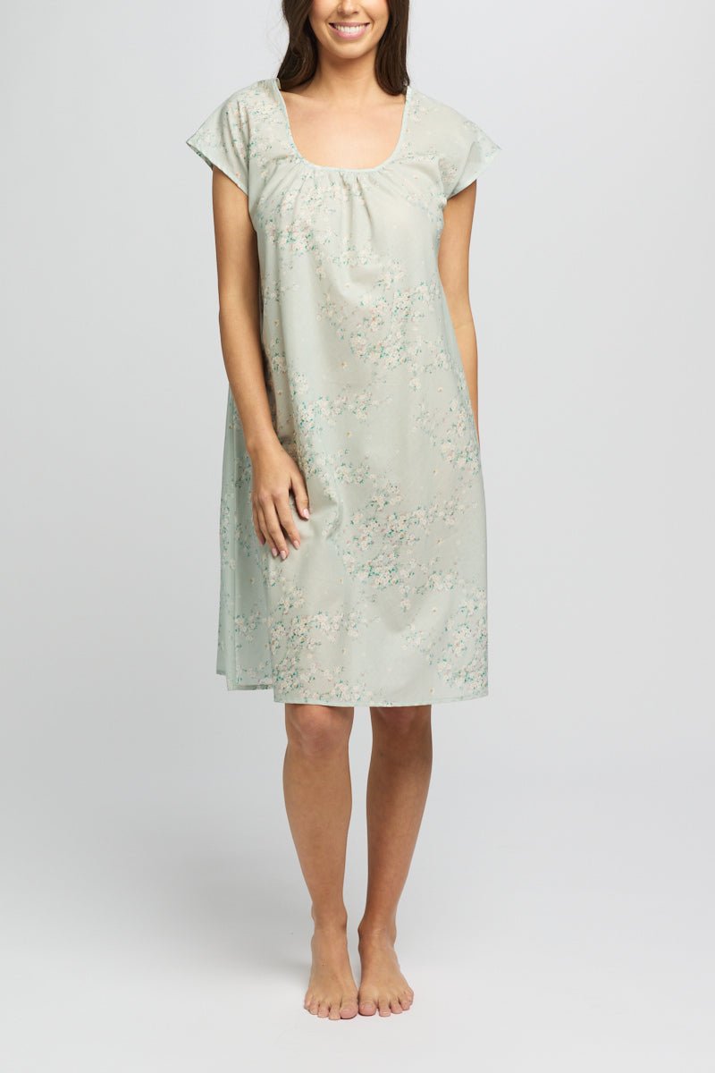 Voile Cap Sleeve Nightie Mint Tiny Blossom Lin & Barrett Lingerie