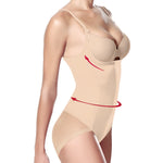 Side view of Janira underbust shapewear in Dune showing targeted compression around waist and hips.