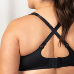 Close-up of criss-cross back straps on Triaction Ultra Sports Bra Black by Triumph