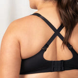 Close-up of criss-cross back straps on Triaction Ultra Sports Bra Black by Triumph