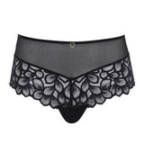Product flat lay of Allure Full Brief Black by Panache, featuring luxurious black lace and high waist design.
