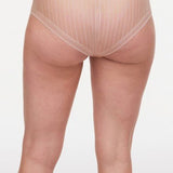 Back view of Maddie Shorty Brief in Soft Pink, showing delicate lace and striped tulle design.