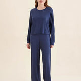 Soft Modal Long Sleeve Top/Pant Lounge Set Navy Melange