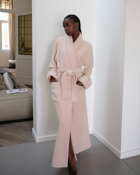 Ruth Luxury Plush Long Robe Beige