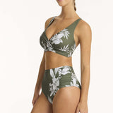 Aloha High Waist Gathered Side Pant Khaki