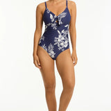Aloha Tie Front DD/E Cup One Piece Swimsuit Navy