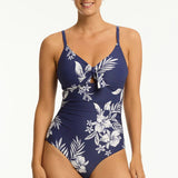 Aloha Tie Front DD/E Cup One Piece Swimsuit Navy