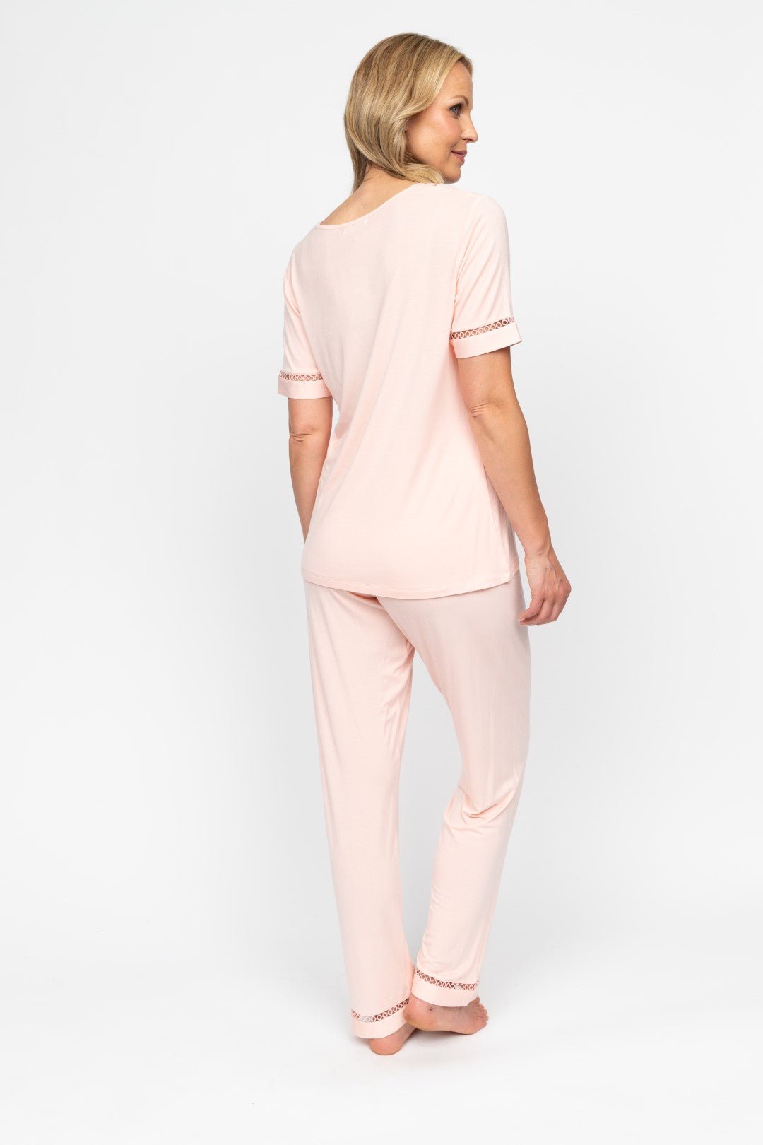 Back view of the Nora Rose Sally Pyjama Set, highlighting the smooth fabric drape and relaxed fit.