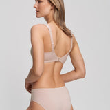 Side angle of Nizza Cotton Brief in Sand – lightweight, soft and breathable with delicate lace accents.