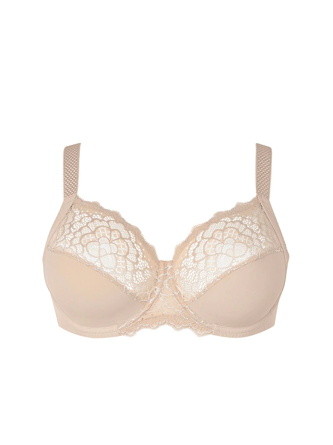 Simone Pérèle Caresse Full Cup Bra in Peau Rose from The Foundation, featuring lace overlay, cotton lining, and supportive shaping.