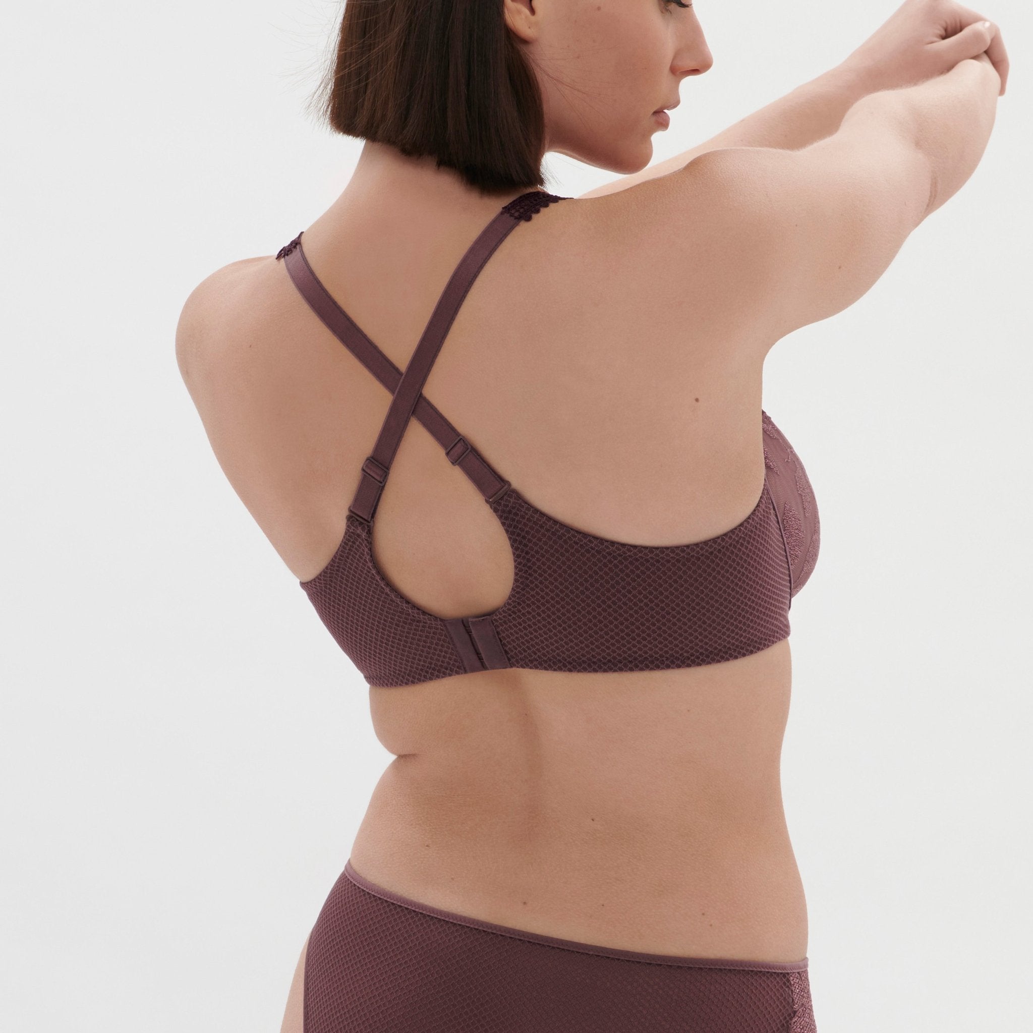 Back view of Dahlia Full Cup Control Bra Byzantine, featuring adjustable convertible straps from The Foundation.