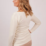 Back and side view of Wool & Cotton Doubleface Long Sleeve Top in ivory, styled for natural movement and warmth.