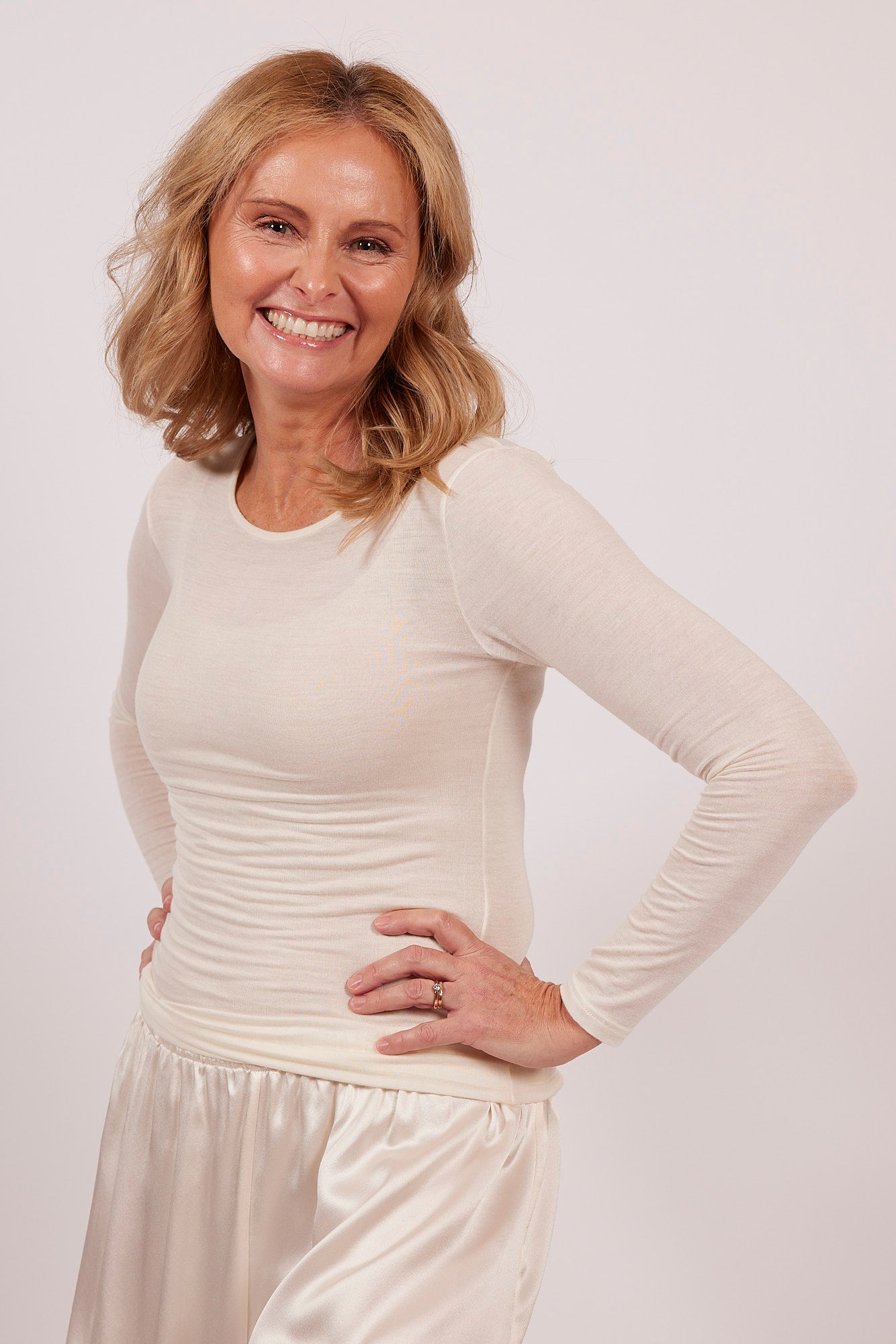 The baseLINE EGI Australia modal cashmere long sleeve thermal underwear for women style 5229 in bianco ivory colour