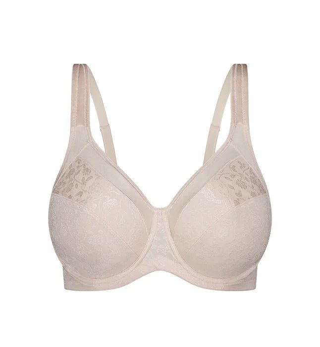 Product flat lay of Endless Comfort Underwire Bra in nude-pink Fresh Powder, designed for daily support—exclusively at The Foundation.
