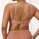 Back view of The Foundation’s Amourette Charm Non Wire Bra in Rust, showing soft lace band and tagless comfort finish.