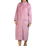 Satin Trim Plush Zip Robe Blush