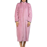 Satin Trim Plush Zip Robe Blush