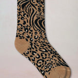 Wool Cotton Animal Print Socks Fauve Beige