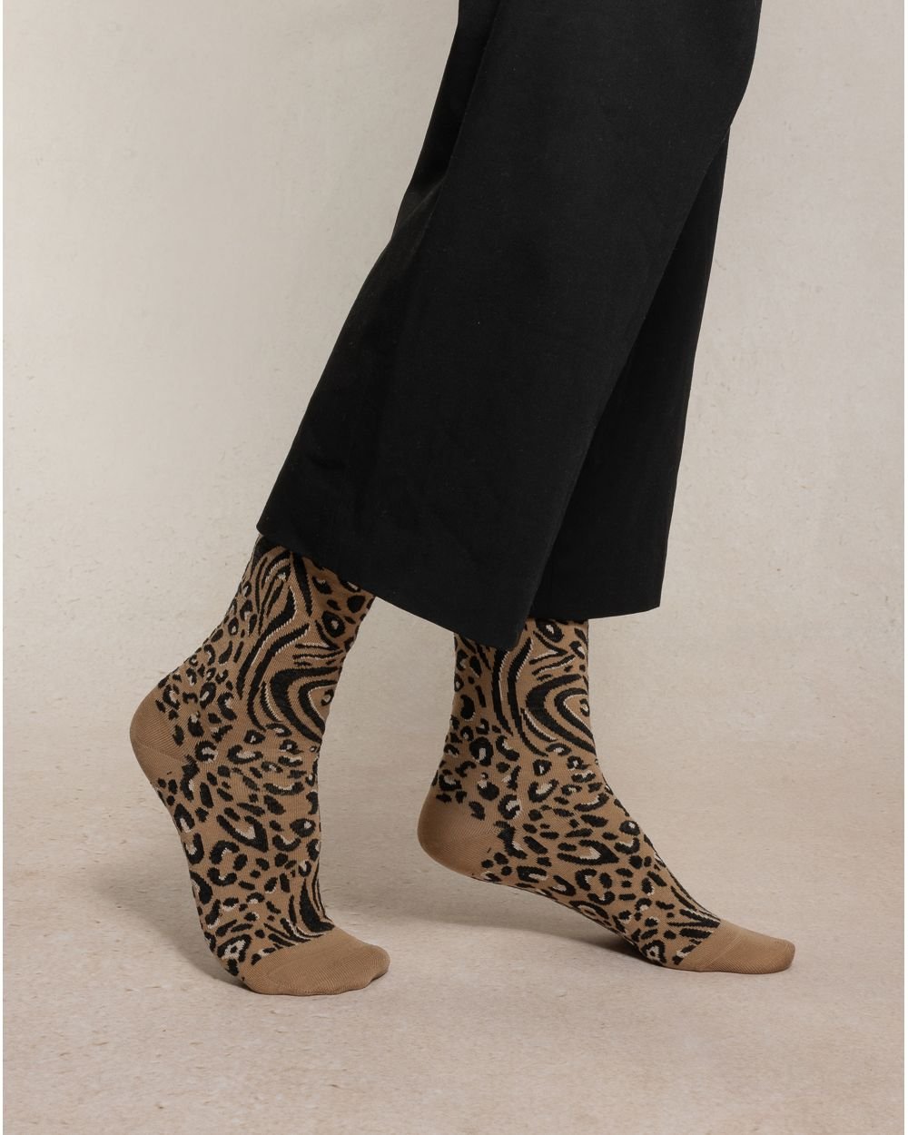 womens beige animal print socks by bleuforet made in france